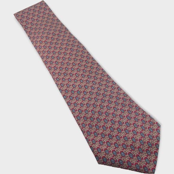 Neiman Marcus Silk Tie Burgundy and Aqua Medallion Pattern Handmade in Italy - Picture 1 of 10